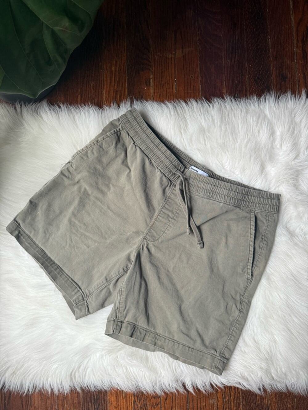 Green Pull On Shorts Elastic Waist Drawstring Casual Summer Cotton Stretch M